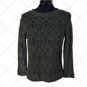 Banana Republic Lace Button Back Blouse (Olive)